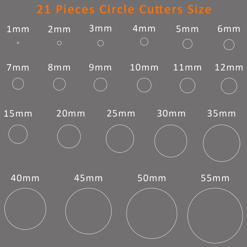 YKSPLUSK Leather Circle Cutter Tool Set, 21 Pieces Circle Punch Tools 1-12mm 15 20 25 30 35 40 45 50 55mm, High Carbon Steel Round Cutting Dies - Hole Punch Tool Kit for DIY Leather Crafts - Image 2